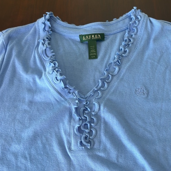 Lauren Ralph Lauren Blue 100% Cotton 2pc Pajama Lounge Set Top & Shorts size XL - Picture 10 of 17